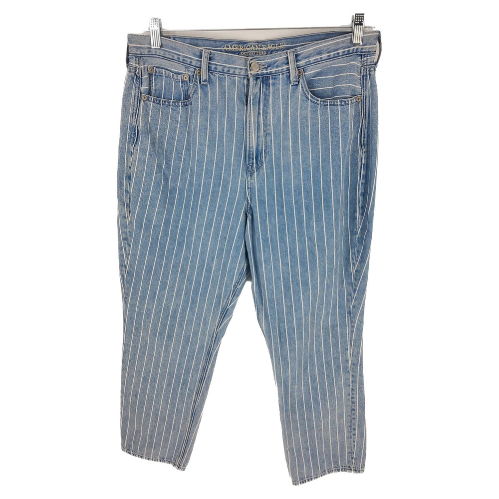 AMERICAN EAGLE Mom Jean White Stripe Jeans Sz 14